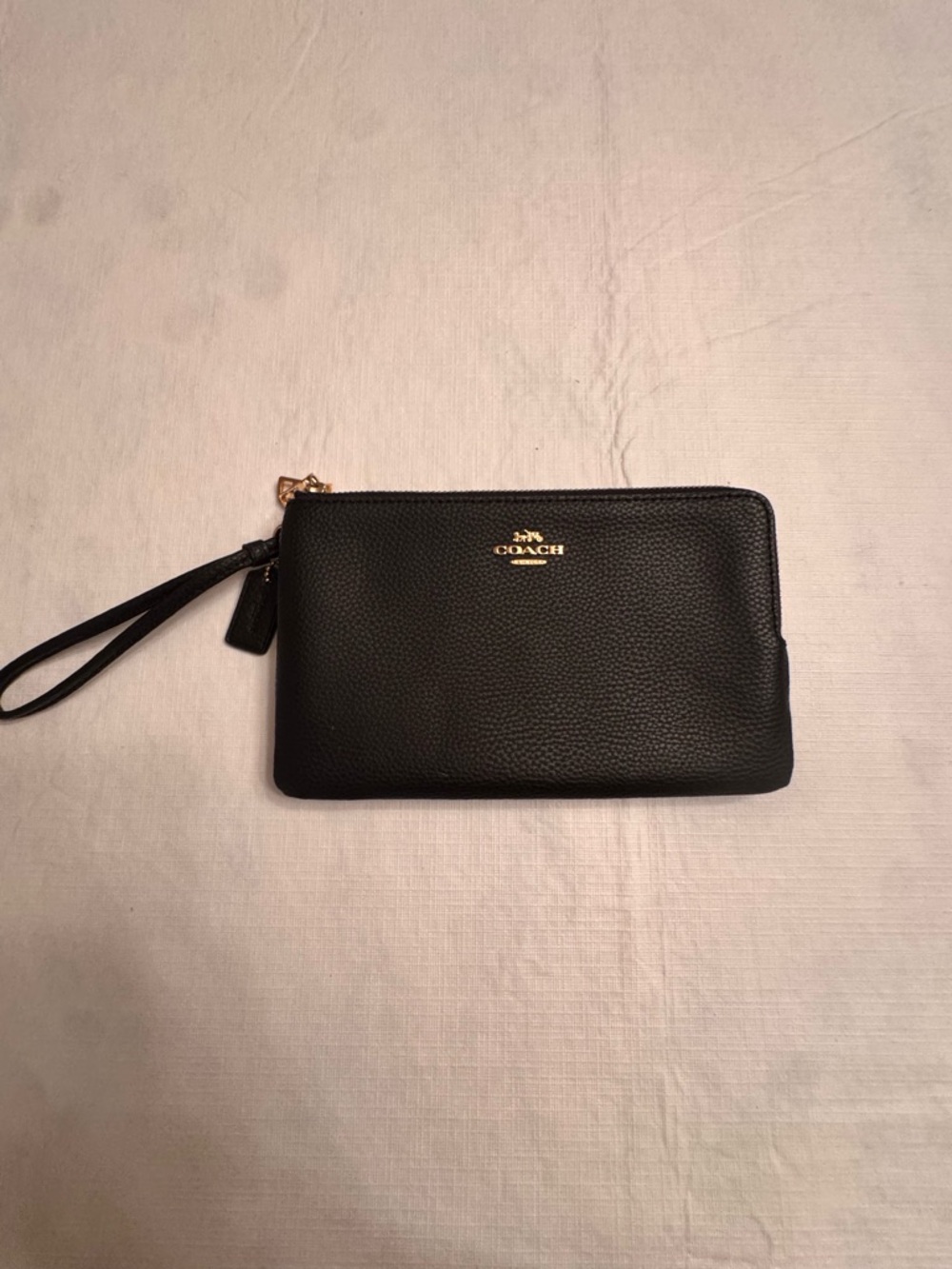 Coach Black Leather Wristlet Clutch with Gold Hardware